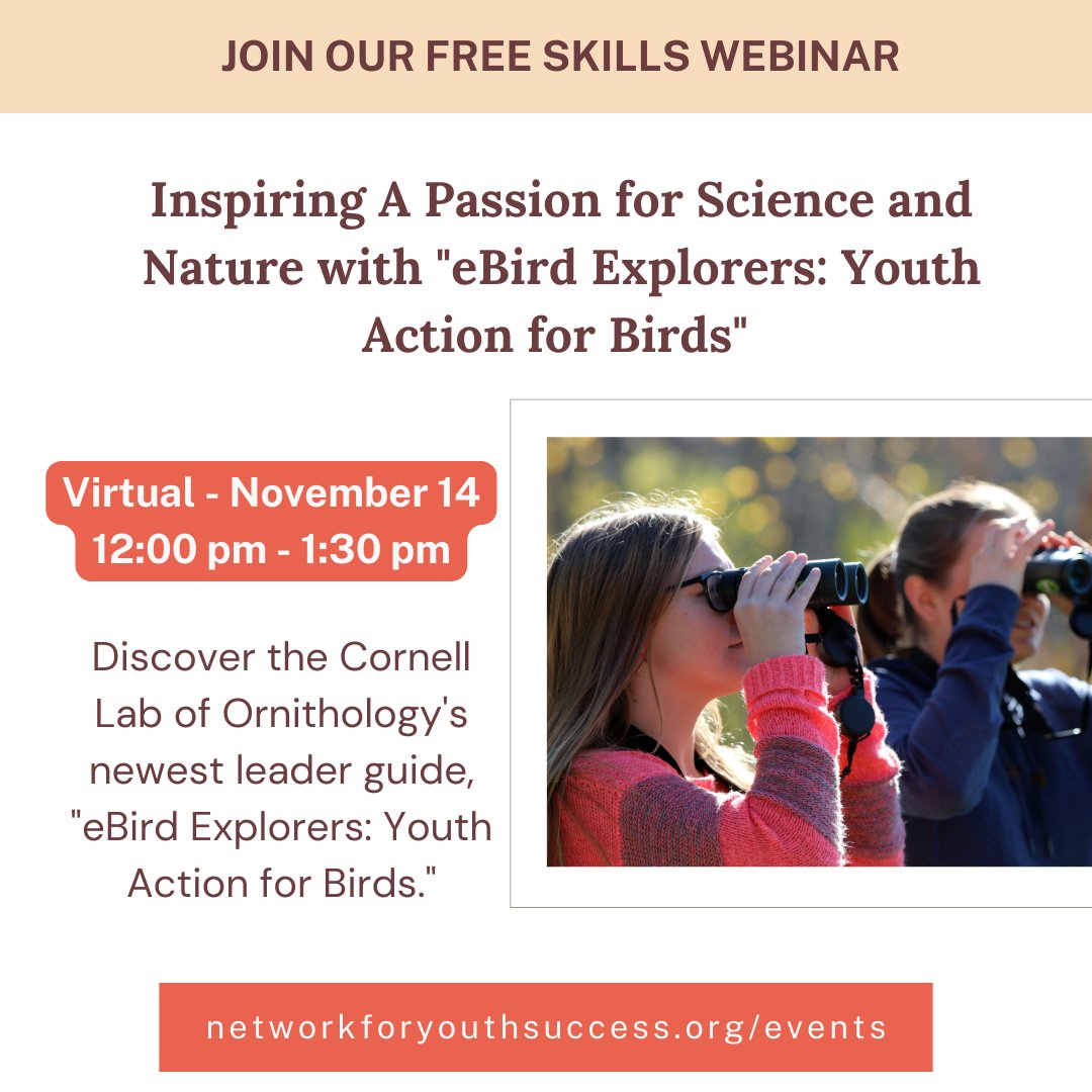NY STEAM Girls Collaborative (@nysteam4girls) on Twitter photo Discover the <a href="/CornellOf4085/">The Cornell Lab of Ornithology</a> newest leader guide, "eBird Explorers: Youth Action for Birds." Designed for out-of-school settings in collaboration with New York State 4-H and the New York State Network for Youth Success
Sign up here us02web.zoom.us/meeting/regist… Discover the <a href="/CornellOf4085/">The Cornell Lab of Ornithology</a> newest leader guide, "eBird Explorers: Youth Action for Birds." Designed for out-of-school settings in collaboration with New York State 4-H and the New York State Network for Youth Success
Sign up here us02web.zoom.us/meeting/regist…