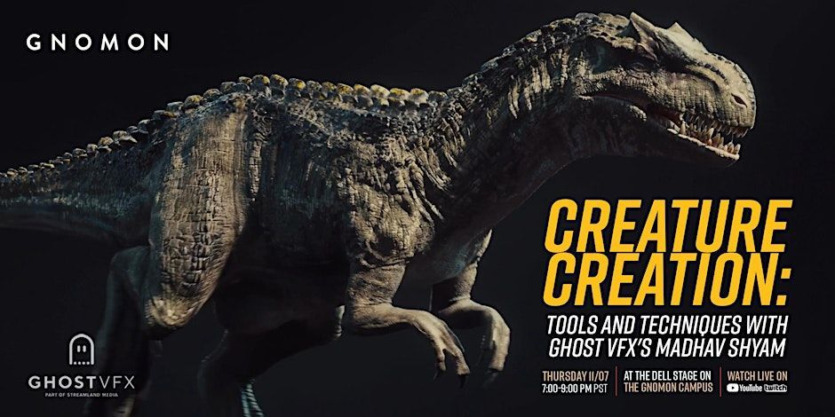 theCGchannel's tweet image. Don't miss Gnomon's free livestream on creature creation techniques this Thursday, 7 November with Ghost VFX Creature Supervisor Madhav Shyam 

RSVP online at Eventbrite: eventbrite.com/e/creature-cre… 

#creaturedesign #digitalsculpting #lookdev #gamedev #VFX  @gnomon_school