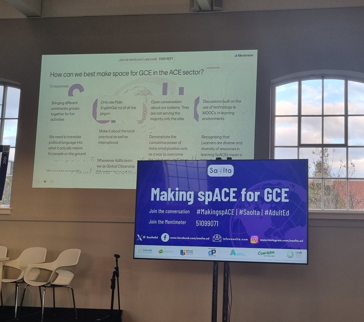 SaoltaEd's tweet photo. How can we best make space for #GCE in the #ACE sector? Participants have been feeding into our mentimeter all day. Let us know your thoughts in the comments?

#MakingspACE #Saolta #AdultEd https://t.co/TWc2OJwTL7
