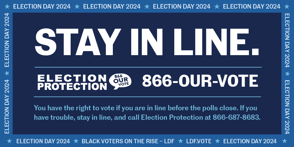 Remember: if you are having trouble at the polls, stay in line and call or text the <a href="/866OURVOTE/">Election Protection</a> election protection hotline! 

To get assistance in languages other than English, head to 866ourvote.org!