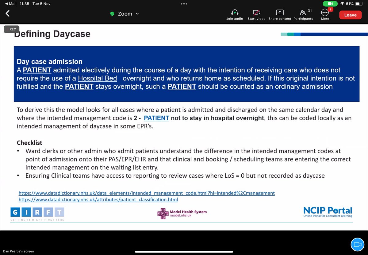 gasorrun's tweet photo. Thank you to Dan Pearce @NHSGIRFT for an insightful overview of using data to drive #daysurgery. The importance of @ModelNHS &amp; the NCIP portal https://t.co/3MnPNtH74o