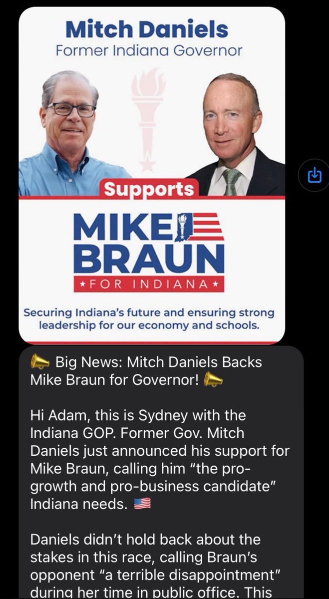 New: Mitch Daniels tells me he did not approve this late text from <a href="/indgop/">Indiana Republican Party</a>: