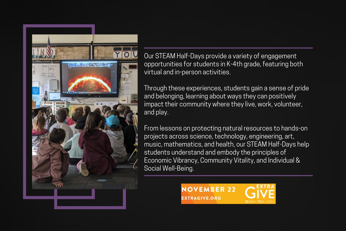 STEAM days are a vital Program for students in grades K-4th. EAEF is soley reliable on donations! Visit our ExtraGive page and personally help create an environment of learning and fun! Donations can be made through our ExtraGive page on November 22!
bit.ly/EAEFExtraGive