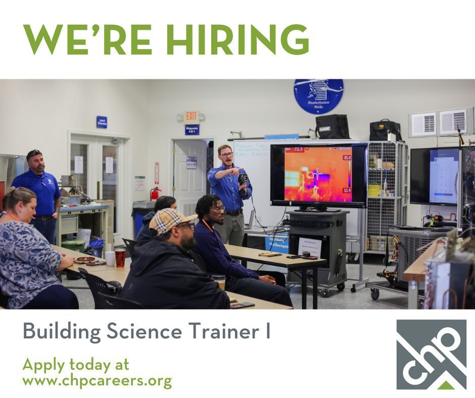 Community Housing Partners is seeking skilled Building Science Trainers for our Christiansburg, VA, and Baltimore, MD Training Center locations. 

Explore this opportunity and apply today! For more details, visit buff.ly/49CF4Gi.