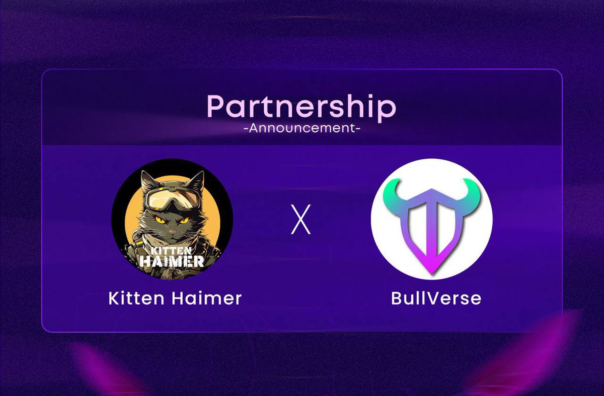 BullVerse_'s tweet photo. 𝗡𝗲𝘄 𝗣𝗮𝗿𝘁𝗻𝗲𝗿 𝗔𝗹𝗲𝗿𝘁 🐂 🤝 🐈‍⬛ 

We are thrilled to announce our partnership with Kitten Haimer.

As a valued partner, their account is distinguished by the gold checkmark.

Soon, you will have the opportunity to buy/sell services, goods, and assets using $KHAI. https://t.co/pyxXlJRHjk