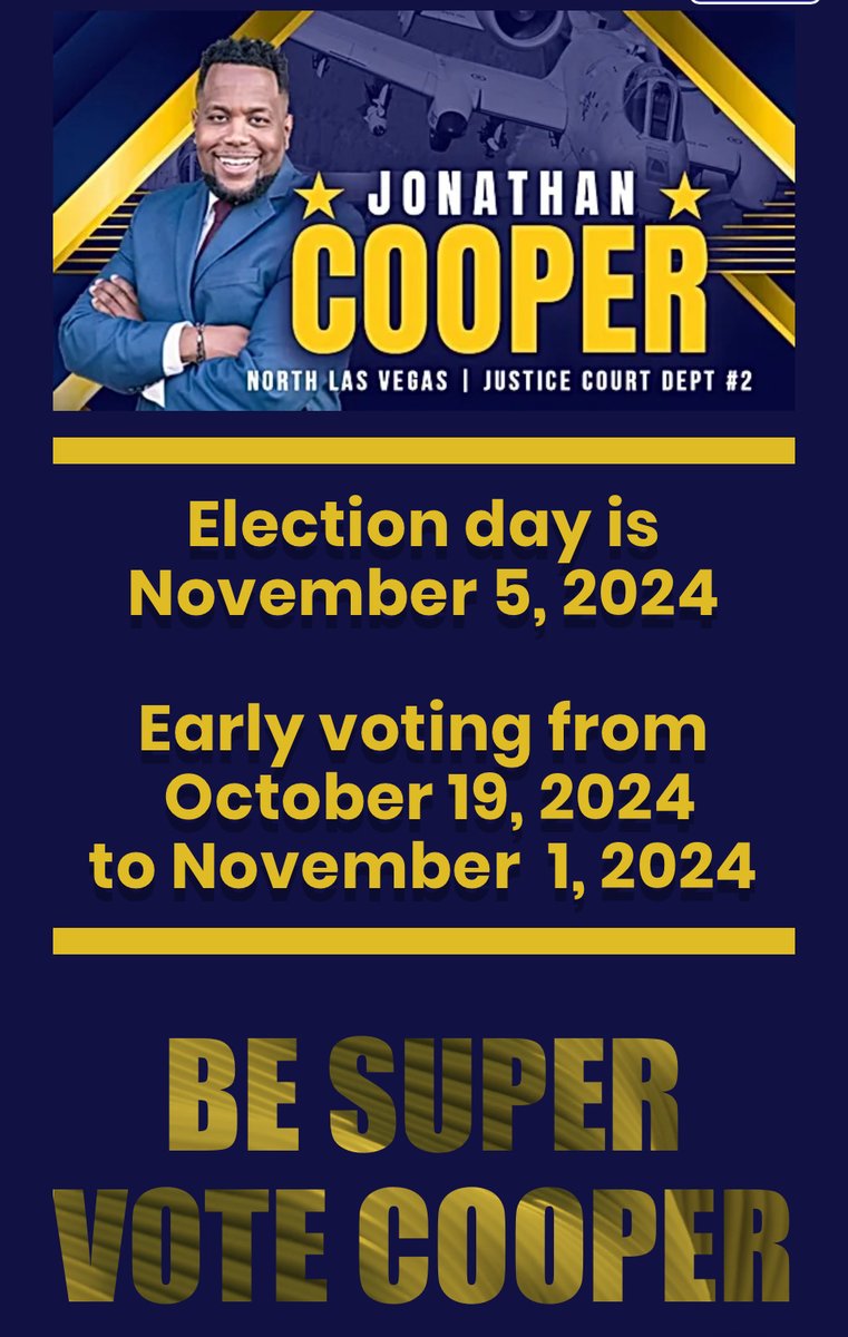 Vote for Jonathan Cooper, candidate for North Las Vegas Justice of the Peace in Department 2. 

Jonathan Cooper is endorsed by the Armed Forces Chamber PAC.