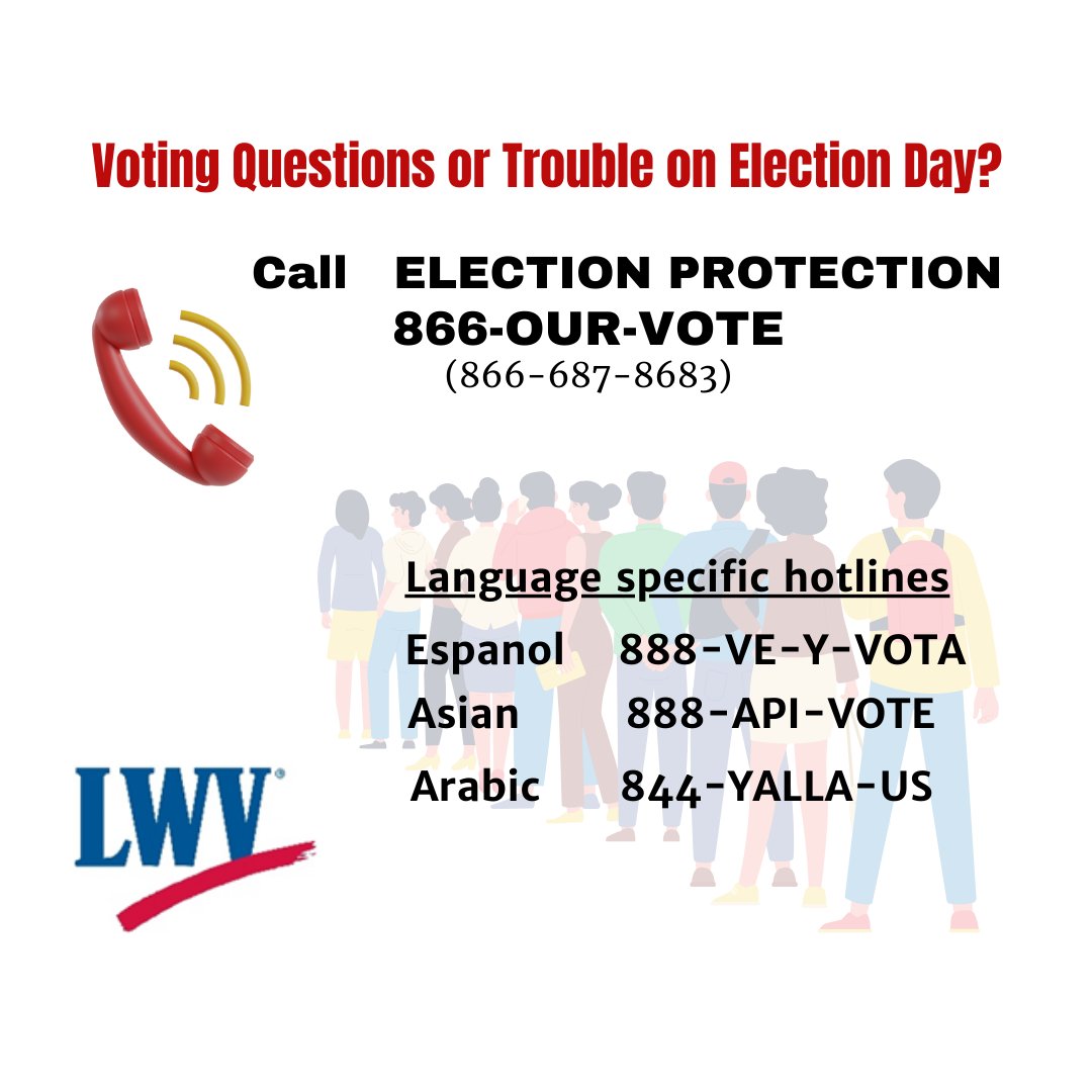 Having issues voting today or have questions? Call 866-OUR-VOTE (866-687-8683) to speak with an Election Protection expert.

#vote #voterengagement #nonpartisan #lwvstl #lwv #stlouis #missouri #iamavoter #beavoter #election #2024election