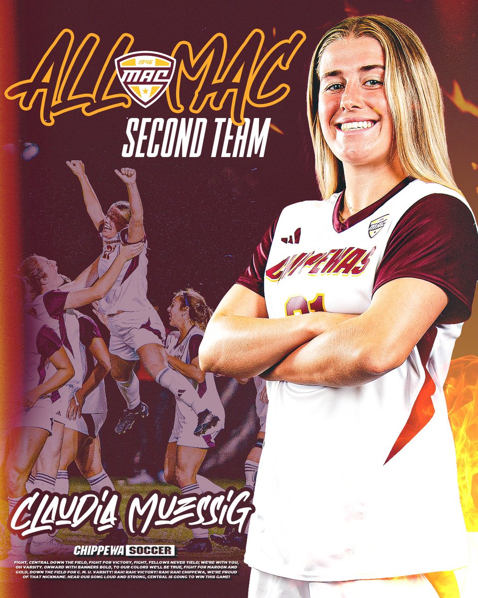 🏅 Claudia's ALL-MAC!

She posted a career-best five goals to share the team lead for the season, started all 18 matches.

Full story at CMUChippewas.com 💻

🔗: bit.ly/3AFp7Dw

#FireUpChips🔥⬆️⚽
