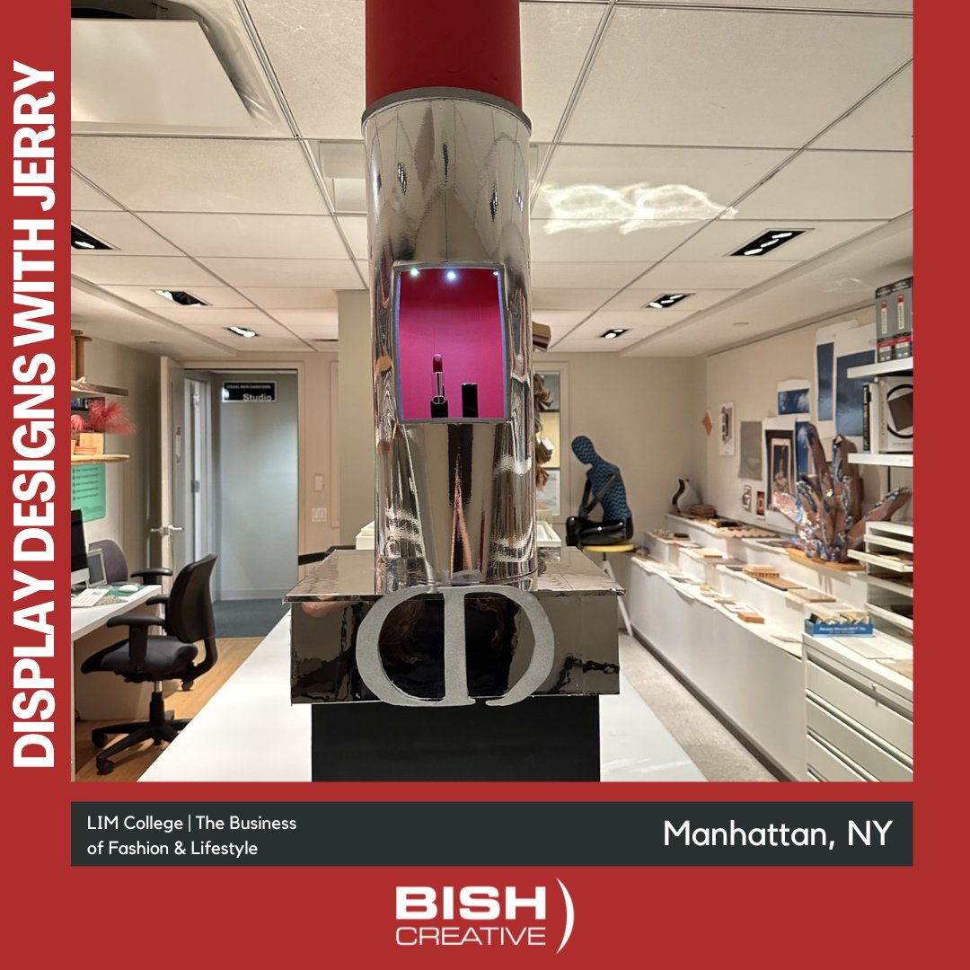BishCreative's tweet photo. Get inspired by the future of display design! Two weeks ago, Jerry visited LIM College in Manhattan to speak with a talented design class about the art and business of displays. Check out the incredible displays they crafted—true creativity in action! https://t.co/Hu777Sc9XZ