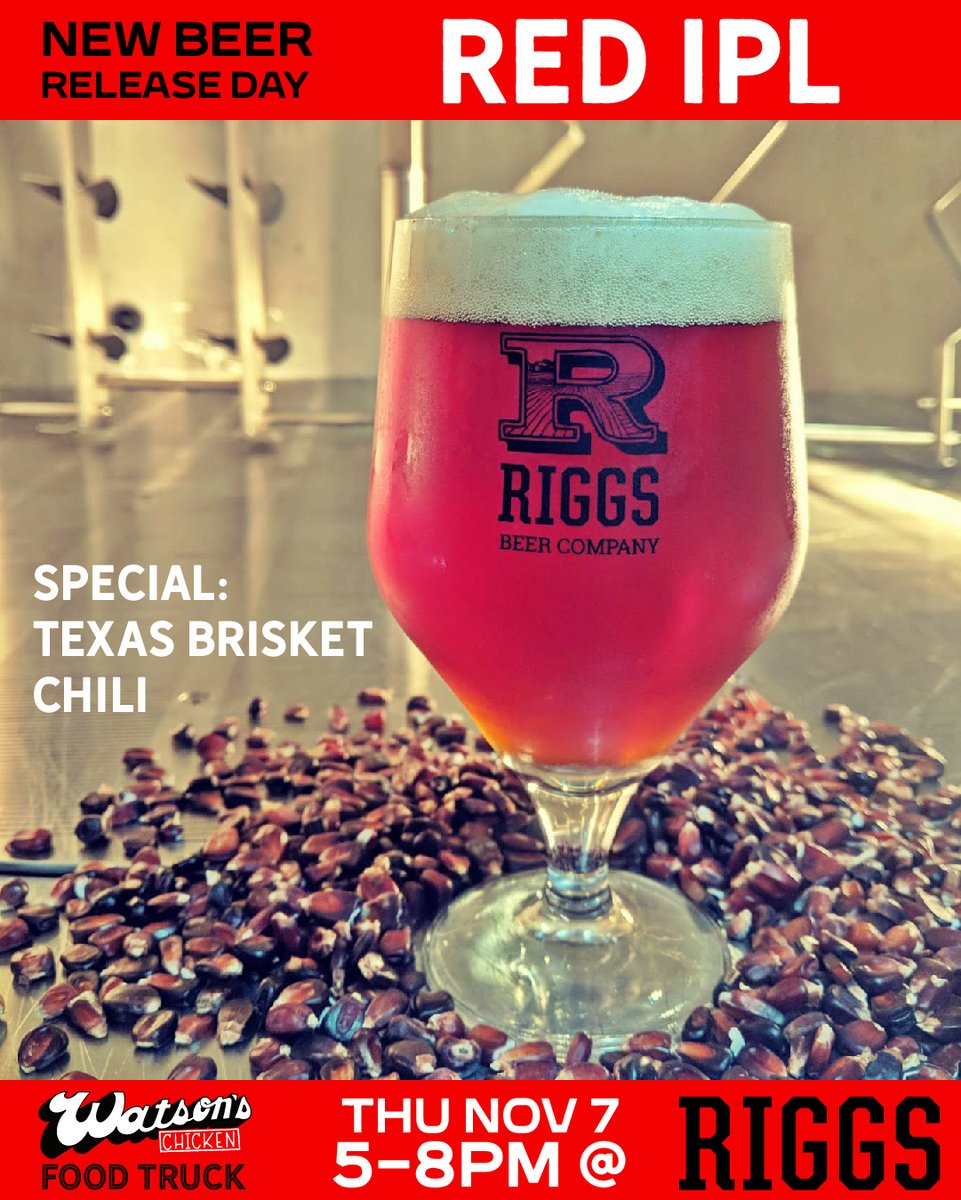 This month's New Beer Release Day at @riggsbeerco is the Red India Pale Lager...and we're making our Texas Brisket Chili with it! Releases Thursday, November 7. We'll be there, come see us!