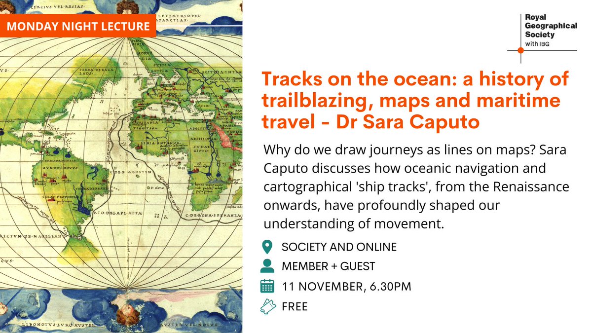🧭Join Sara Caputo to understand how cartographical tracks came into being at next week's Monday night lecture. 

📍  Society or stream online, 11 November 
👉 Book now rgs.org/events/upcomin…
