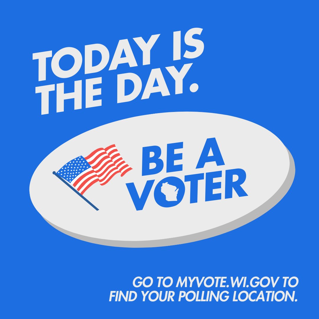 ABetterWis's tweet photo. Today is the day! 🗳️ Be a voter and make your voice heard in this crucial election.

Polls are open from 7am to 8pm. Find your voting location at https://t.co/USSsG3XD9g and bring a valid photo ID to cast your ballot.

Let’s go, Wisconsin! https://t.co/XhoU08CSXU