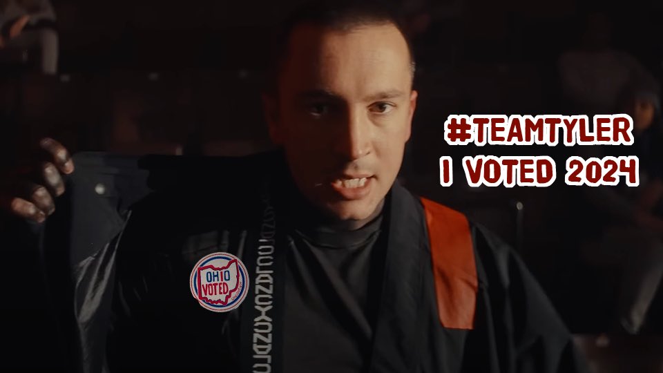 Cheeseflakies's tweet photo. Tyler knows how important it is to show up and vote! #TeamTyler will be donating $1 for the next 40 “I VOTED” stickers posted in this thread! #IVoted https://t.co/iiavjpPB4m