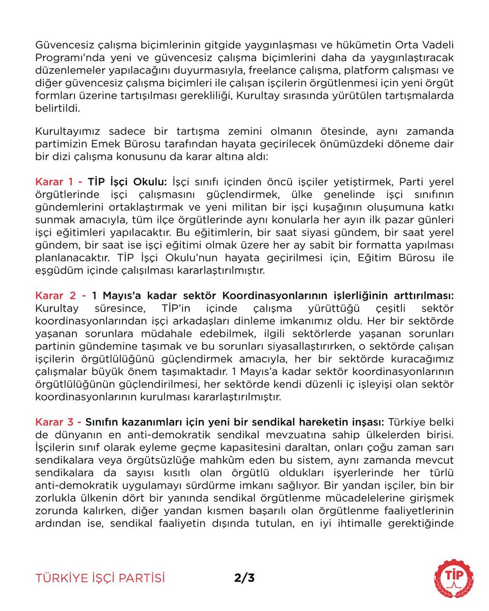 TipEmek's tweet image. Yüzlerce işçinin bir araya geldiği 1. İşçi Kurultayından, işçi sınıfı tarihine imza atacak kararlarla çıktık.

📍 İşçi Okulu, sınıfın içinden öncü işçiler yetiştirmek üzere yola çıkacak.

📍1 Mayıs’a güçlendirilmiş sektör koordinasyonu ile gidecek, tüm iş kollarından işçileri…
