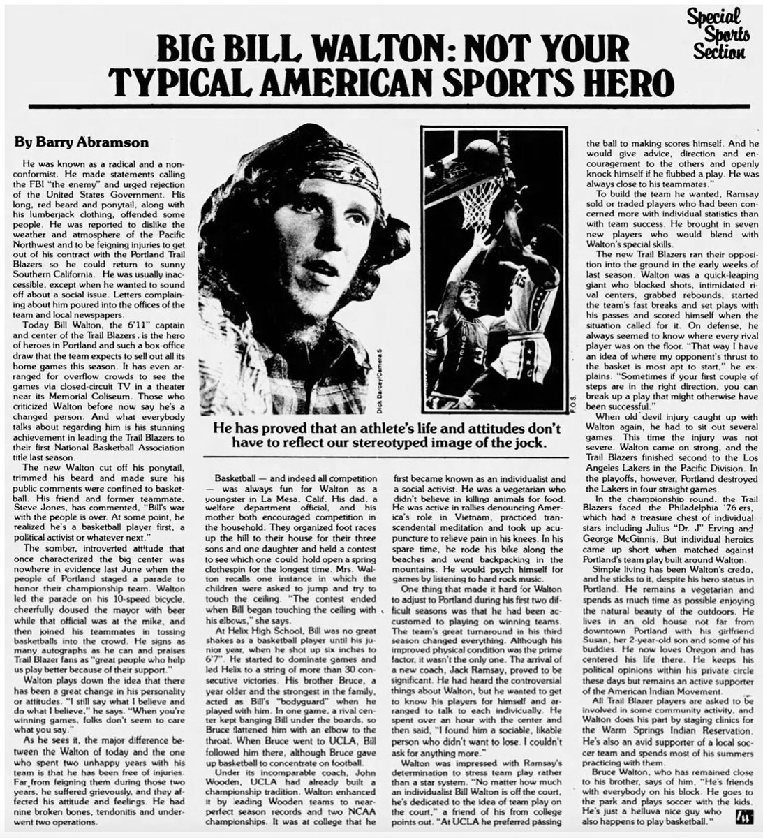 A Heavenly #HBD to <a href="/trailblazers/">Portland Trail Blazers</a> great #BillWalton

In 1977, at the age of 25 and with an <a href="/NBA/">NBA</a> Title under his belt, much was written about his change from the radical rookie to the seasoned veteran.

#RipCity #ThisDateinBlazersHistory