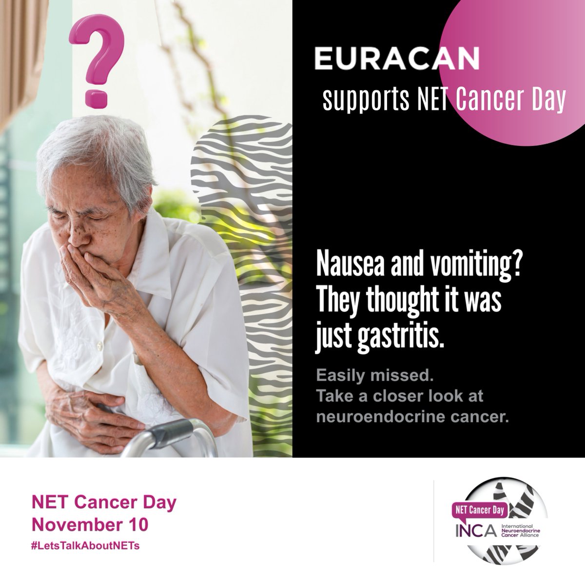 EURACAN (@ern_euracan) on Twitter photo Today is #NETCancerDay! 🎗️
Neuroendocrine tumors are rare and often misdiagnosed. <a href="/EURACAN/">slantfacean</a> and <a href="/INCAglobal/">Inca Global</a> are raising awareness about NETs symptoms to improve early detection.
Knowledge saves lives. Share this post to raise awareness!
#LetsTalkAboutNETs #RareDiseaseAwareness Today is #NETCancerDay! 🎗️
Neuroendocrine tumors are rare and often misdiagnosed. <a href="/EURACAN/">slantfacean</a> and <a href="/INCAglobal/">Inca Global</a> are raising awareness about NETs symptoms to improve early detection.
Knowledge saves lives. Share this post to raise awareness!
#LetsTalkAboutNETs #RareDiseaseAwareness