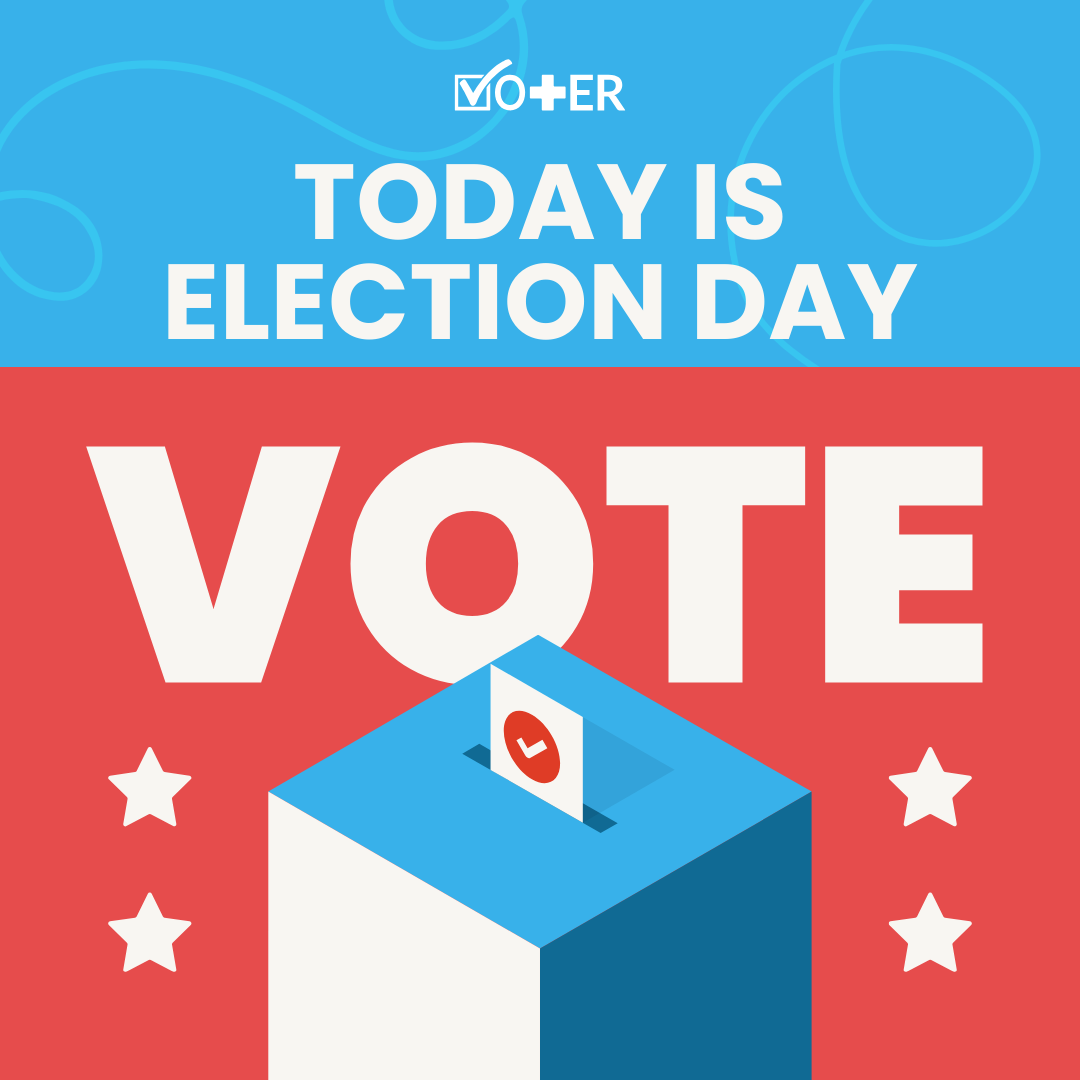 Vot_ER_org's tweet photo. Happy Election Day! Today is your LAST day to vote in the 2024 election. Get out there and vote for your family, your future, and your health. 🗳️ 

Find your polling place, ID requirements, and ballot issues here: https://t.co/oY3L384ScV

#ElectionDay #Vote #VotER https://t.co/Yz2DnWh1gT