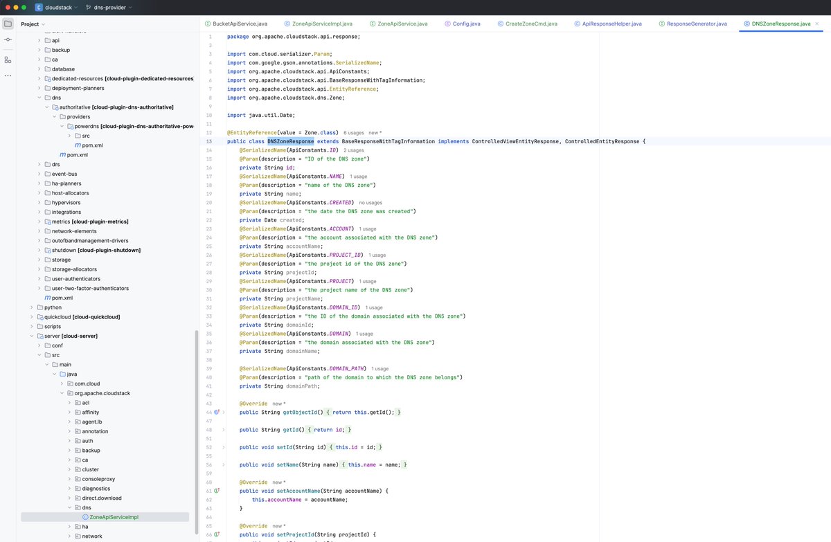 Writing some #Java code for <a href="/CloudStack/">Apache CloudStack</a> again. First steps to implement a #DNS provider which supports managing Authoritative DNS. <a href="/powerdns/">powerdns</a> is one of the drivers which will be there on launch. Will take me a couple of weeks to get a first working version though.