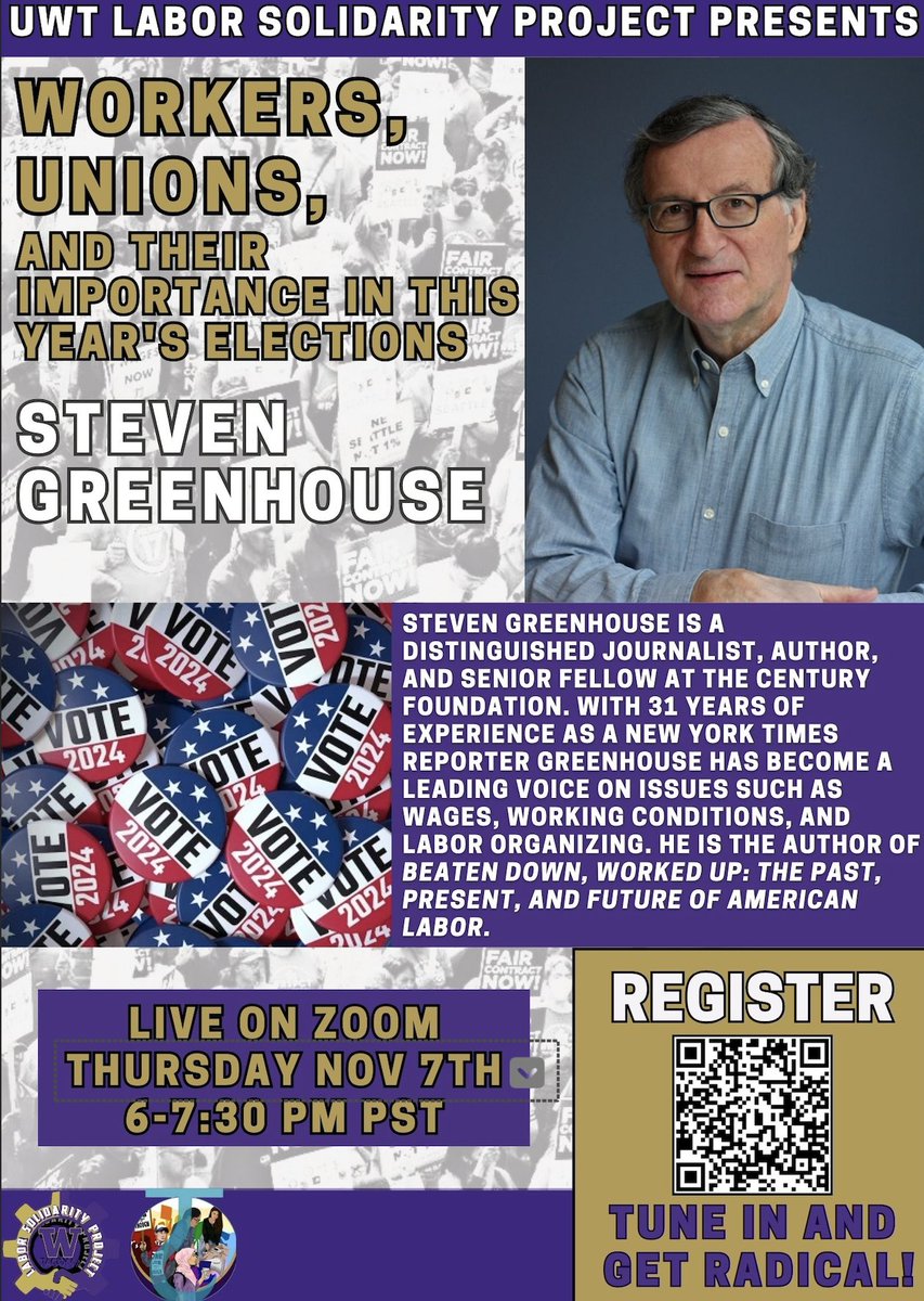 <a href="/greenhousenyt/">Steven Greenhouse</a> is zooming in <a href="/uwtacoma/">UW Tacoma</a> this Thursday at 6pm PST to talk about what the election means for American workers. You're not going to want to miss this one!

Register:
forms.gle/zQdXq42xQMZ1U2…