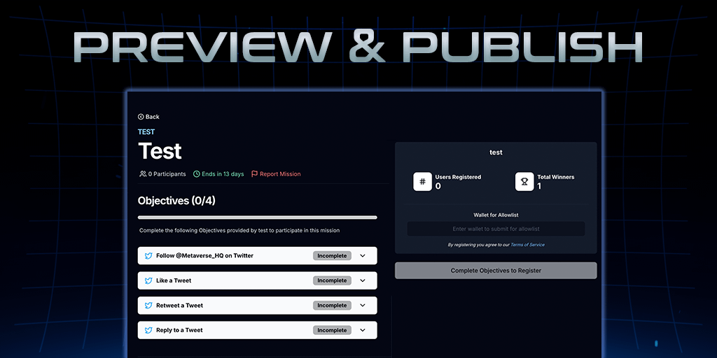 Finally, see a preview of your mission from the user's perspective 🔍

Publish your mission when it's ready to go live!