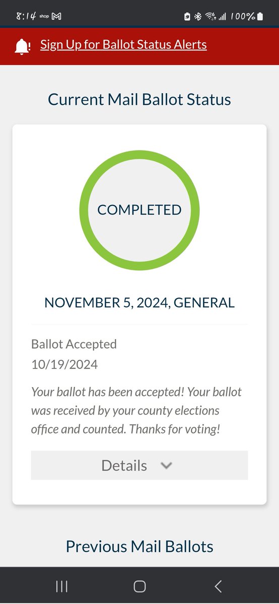 Voted early. Mail-in ballot. Because of the importance of this election, I tracked every step ... so happy to see this today!