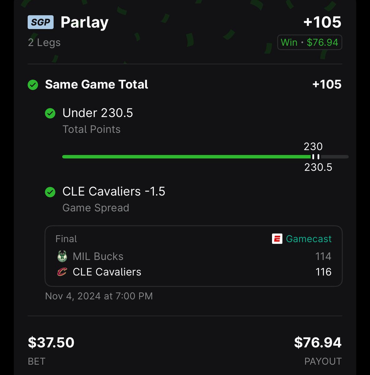 thebilliespot's tweet image. Papi Chulo tucked us in well last night! 🌙💸

All plays posted for free in the Discord. Don’t miss out on more winners — join now!

discord.gg/vyr7z2qSen

#GamblingX #GamblingTwitter #SportsBets #SportsBettingX #FanDuel #FreePicks