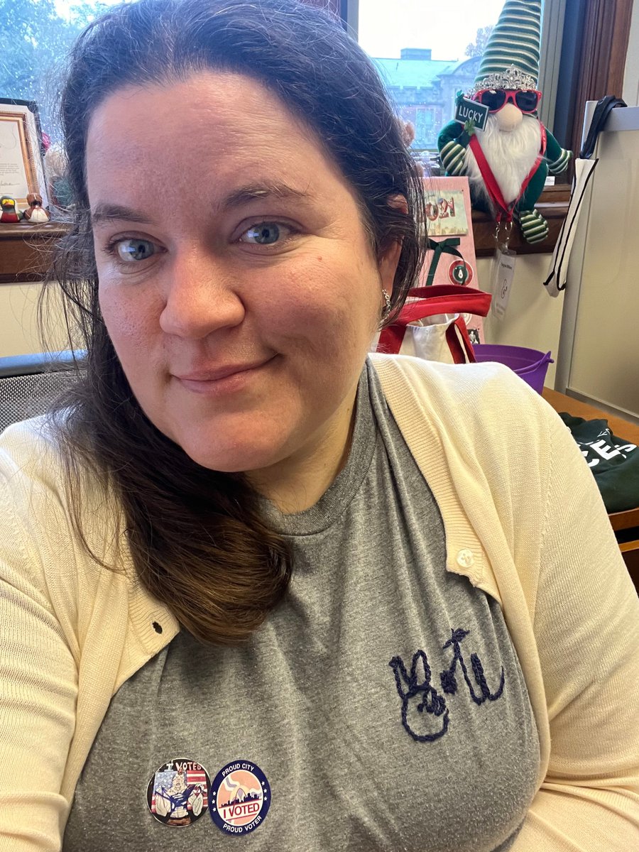 sdbecque's tweet photo. @swifferwins with my stickers in the vote t-shirt I embroidered! https://t.co/rgWnfuSVVc