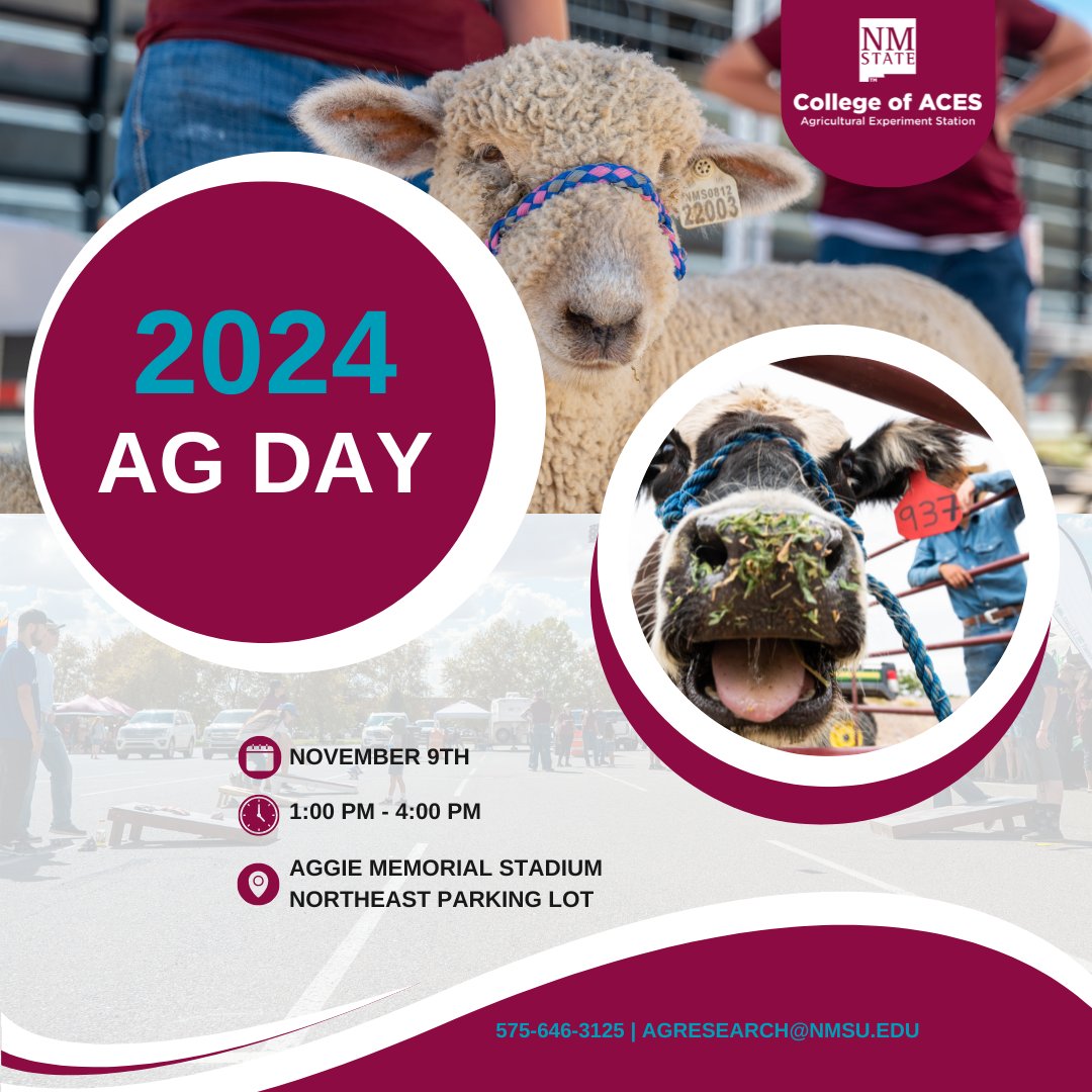 On November 9th from 1:00 pm - 4:00 pm NMDA is hosting their annual Ag Day event. Come meet us at the AES booth to learn more about our Agricultural Science and Research Centers! Join us for some games and AES promotional items! #AES #NMSUaes #nmsuaggies