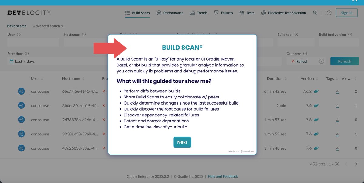 Over 100,000,000 served! 

Learn the basics about our free Build Scan® service in just a few minutes 👇 

🎮  INTERACTIVE DEMO for #Gradle, #Maven, #sbt users &gt;&gt;&gt;

gradle.com/develocity/pro…