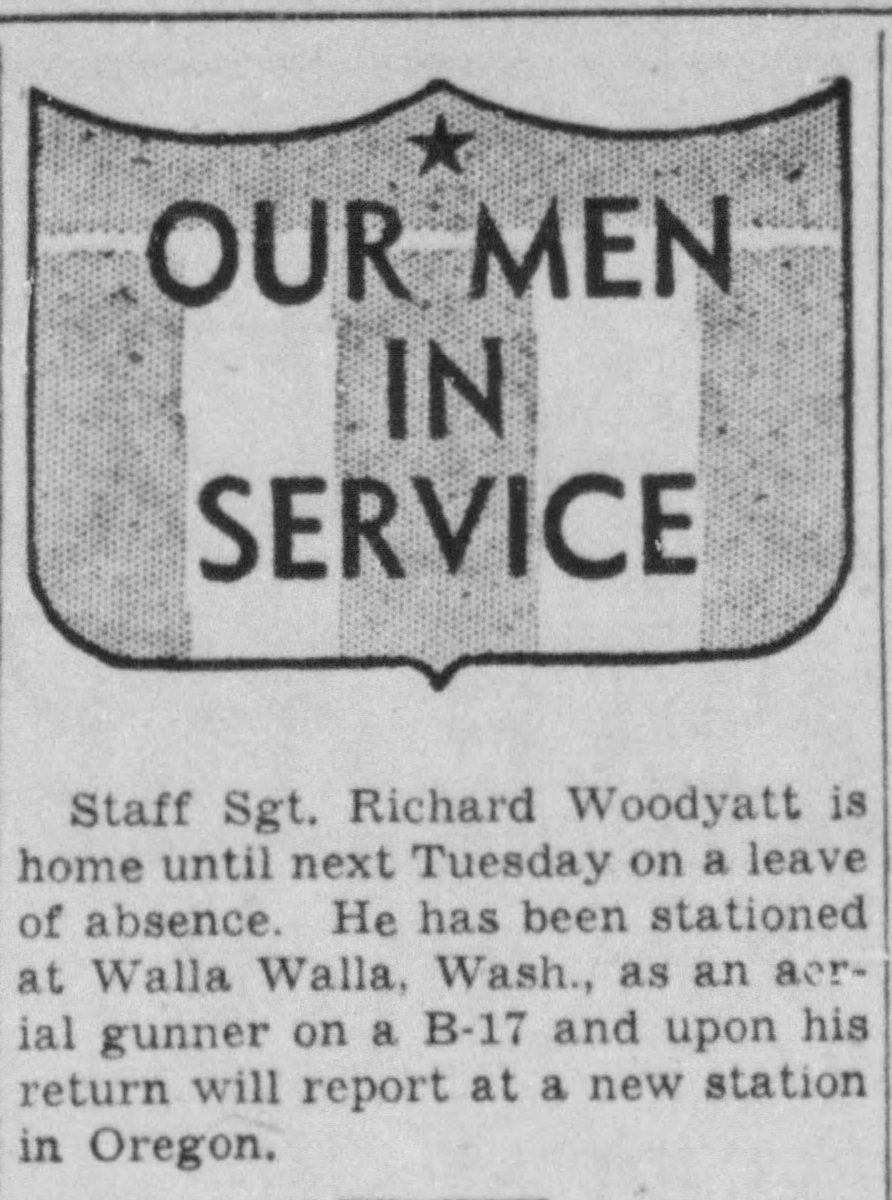 WW2Researcher's tweet image. Staff Sergeant Richard E. Woodyatt, of Dixon, Illinois, and the 535th Bomb Squadron, was downed near Strijensas, Holland, on November 5, 1943, 81 years ago today. @WW2Researcher @AFmuseum @Mighty8thMuseum