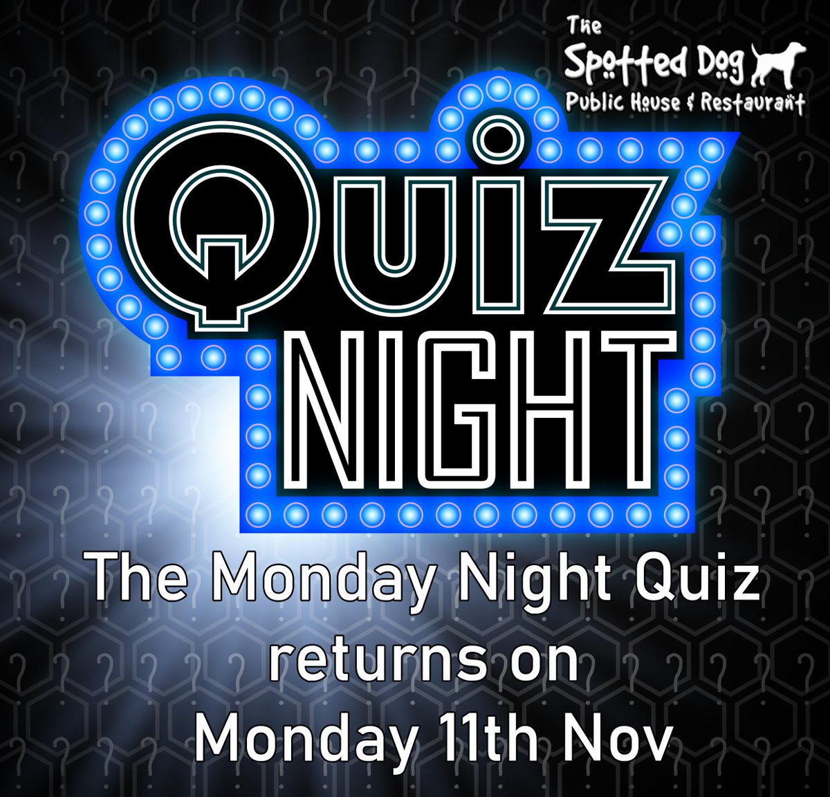 The Monday Night Quiz returns Monday 11th Nov! Not got a team? You only need 6 of you in total (amusing team name is optional!) and we're accepting new teams. Please book tables ASAP as we're expecting a busy night. #PubQuiz #MondayNightQuiz