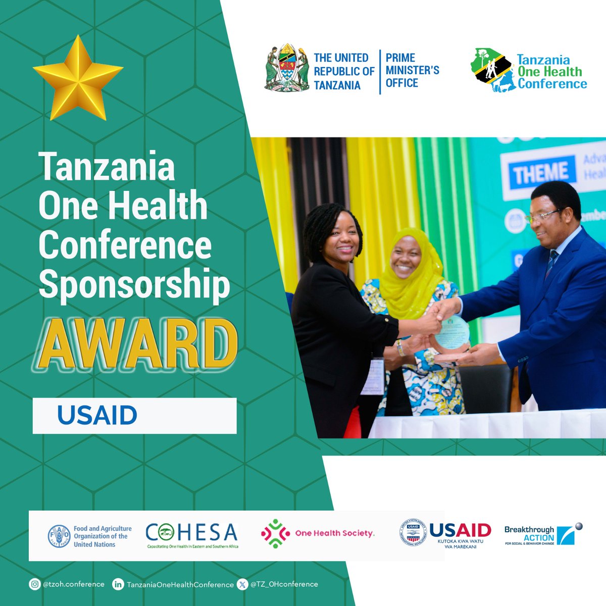 DAY1 Highlights : Presentation of Awards

Tanzania One Health Conference Sponsorship award

Recipient: USAID

#AfyaMojaPamoja
#TOHC2024