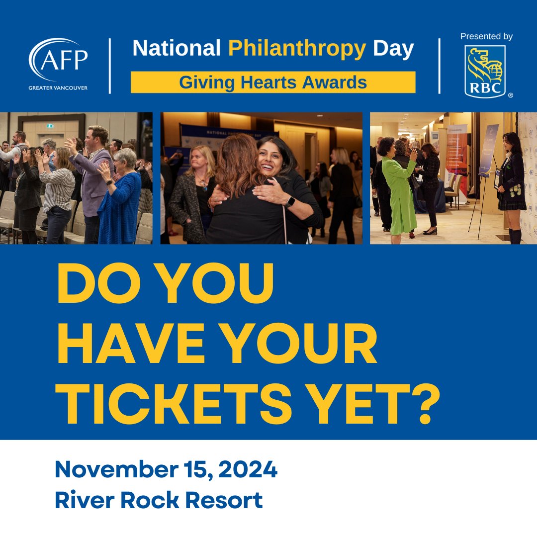Do you have your tickets yet? The Giving Hearts Awards and National Philanthropy Day, presented by the AFP Greater Vancouver Chapter and sponsored by <a href="/RBC/">RBC</a>, are less than two weeks away! 

Get your tickets today at loom.ly/bvZJxtI