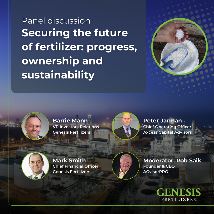 GenesisFert's tweet photo. Join us on November 14th @ 5pm during Agri-Trade for an insightful panel discussion moderated by Rob Saik. Discussion aims to provide you with a comprehensive understanding of our proposed low-carbon fertilizer facility and the advantages of vertically integrated closed loop initiatives. 

Panel includes: company experts and Calvert Haustein, a local farmer-owner.

🗓️ Date: November 14, 2024 @ 5PM 
📍 Location: Red Deer Resort & Casino 
🔗 Register here: https://t.co/eMUD36qEGC