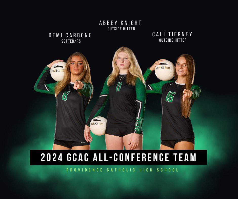 Congratulations to Demi Carbone, Abbey Knight, &amp; Cali Tierney on their selection to the GCAC All Conference team! #TheCelticStandard #PCVolleyball