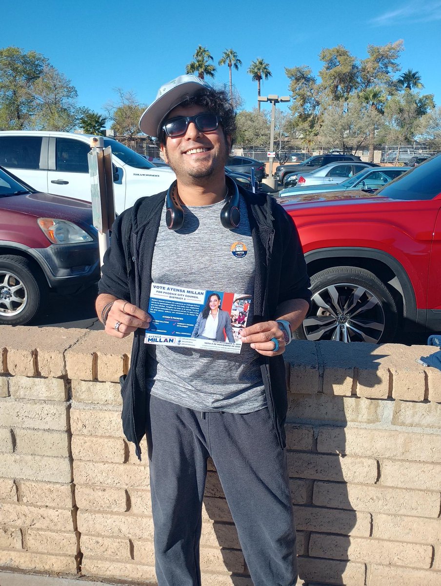 Great morning connecting with new voters in District 3! Their enthusiasm for making their voices heard is inspiring. Remember that polls close at 7pm - make your voice heard! #YourVoteMatters #AyensaForPhoenix