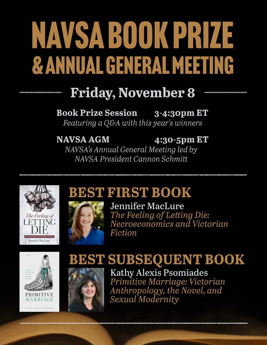 This Friday, 11/8 at 12pm PST / 2pm CST / 3pm EST / 8pm GMT, join us on Zoom for a Q&amp;A with this year’s NAVSA Book Prize winners, directly followed by NAVSA’s Annual General Meeting. Registered EVENT2024 participants and NAVSA members will find the link in their email.