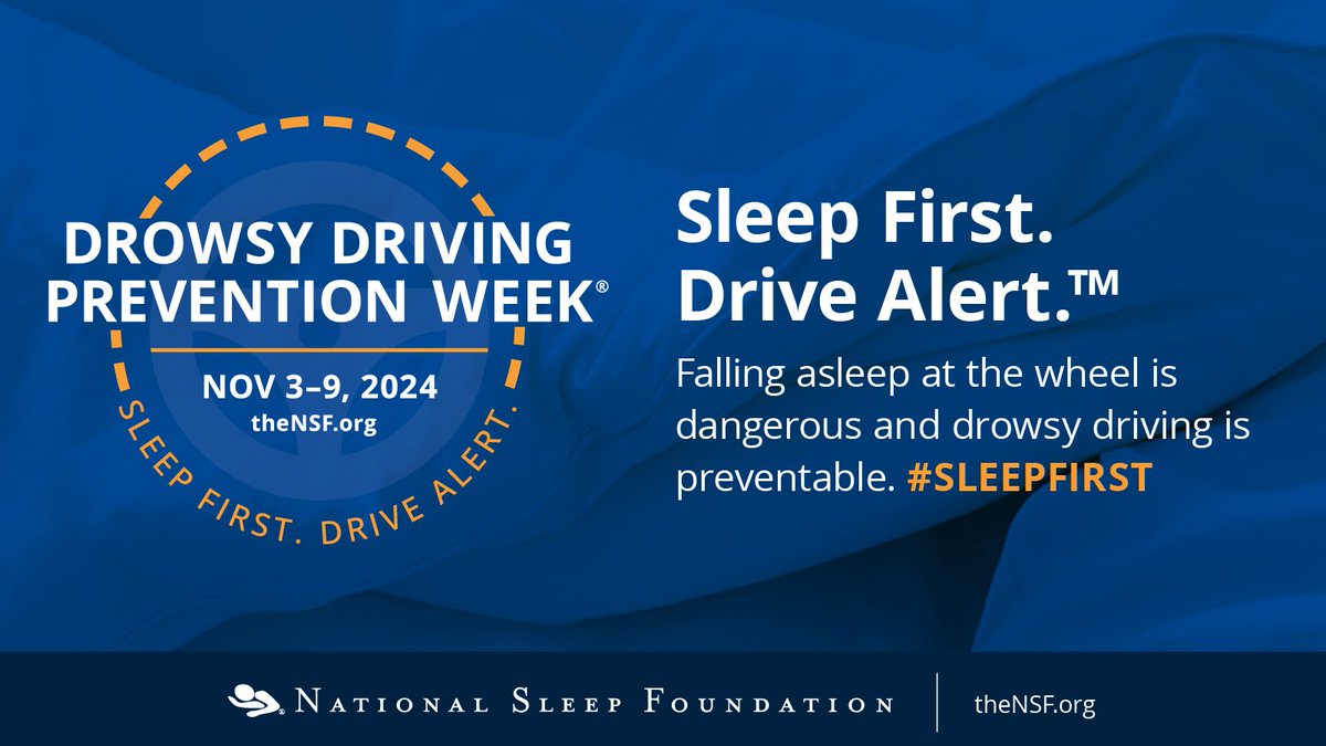 ResearchSleep's tweet photo. Falling asleep at the wheel is dangerous. By putting sleep first and driving only when alert and refreshed you can prevent drowsy driving.
Learn more: https://t.co/rybfOIJFda
#SleepFirst #DDPW https://t.co/Hkcf9BdZ8O