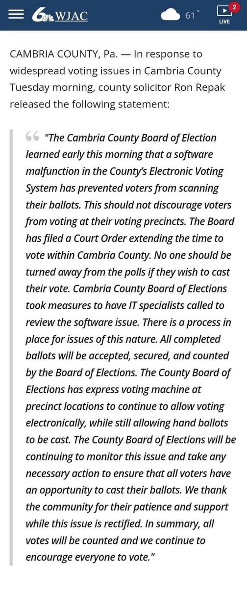 amytheartist's tweet image. Updated: Cambria County is extending the voting period

IMO it's not a coincidence that this is a problem in areas critical for Trump's support.