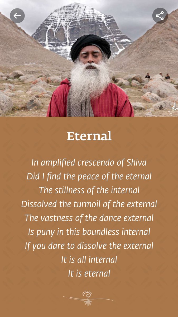 jayavardhant219's tweet image. Poetic expression of what Sadhguru has to say! Such poems have deep context and meaning beyond logical understanding. More on Sadhguru app..
app.sadhguru.org

#Sadhguru #SadhguruApp #poems #IshaFoundation
