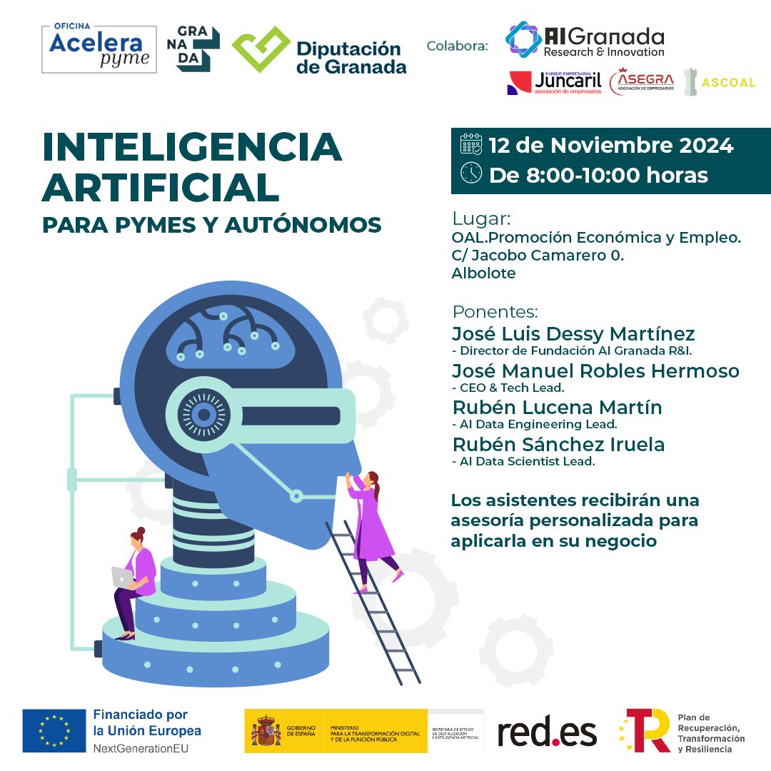 AIGranadaFund's tweet photo. 🚀 ¡Nuevo taller en Albolote para PYMES y autónomos! Descubre cómo la #InteligenciaArtificial puede transformar tu negocio.

📅 12 nov., 08:00 - 10:00
📍 O.A.L. Promoción Económica, Albolote
👥 Ponentes destacados en IA ¡+ asesoramiento!

Inscripciones en: https://t.co/DTHYo31EYd https://t.co/ObCmzVpd2Z