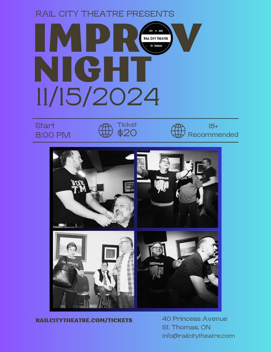 It's coming up fast. We are 50% sold out. I would love to pack the place. Come on out people and laugh with us for a few hours!

Railcitytheatre.com/tickets 

#railcitytheatre #improv
