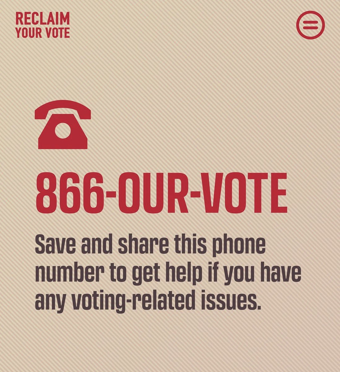 Today is the day! Black &amp; Brown voters
have turned out in historic numbers before and we have the power to do it again today.
Let's go! #ReclaimYourVote