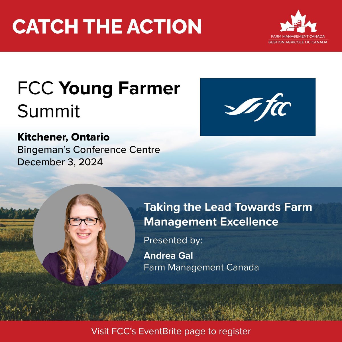 FMC_GAC's tweet photo. December 3, 2024: FCC Young Farmer Summit
with Andrea Gal of Farm Management Canada

Get ready to supercharge your farm management skills! The FCC Young Farmer Summit is a free event bringing farmers under 40 together to dig into the business side of farming. Learn from industry experts, connect with peers, and get the knowledge you need.

Join us in Kitchener, Ontario on December 3! Register at https://t.co/1BPLXC7Whd.

#AgYouth #CdnAg #FarmManagement #YoungFarmers

@fccagriculture @WellFedAg @FarmFoodCareON @OntarioFarms @OntarioSheep @SONfarmers @NFUOntario @CFFOnt agrifoodAME