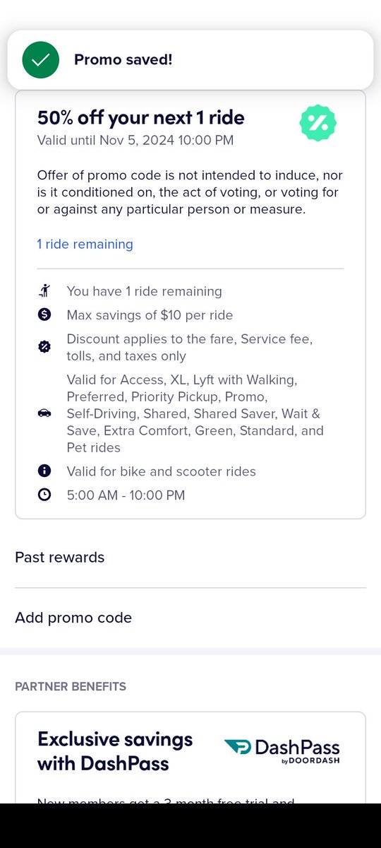 DariaMasullo's tweet photo. Lyft is offering 50% off for rides to the polls. LFG! https://t.co/9MMIymzSOS