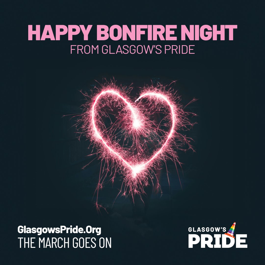 GlasgowsPride's tweet photo. Tonight, the sky #sparkles with all #colours of the #rainbow, and we're here to celebrate with pride! 🌈
Stay #safe, have #fun, and let's keep the fire of #love and #acceptance burning bright. 🔥❤️

#BonfireNight #SparkleWithPride #LGBTQIAplus #Community https://t.co/3PvMnOPabx