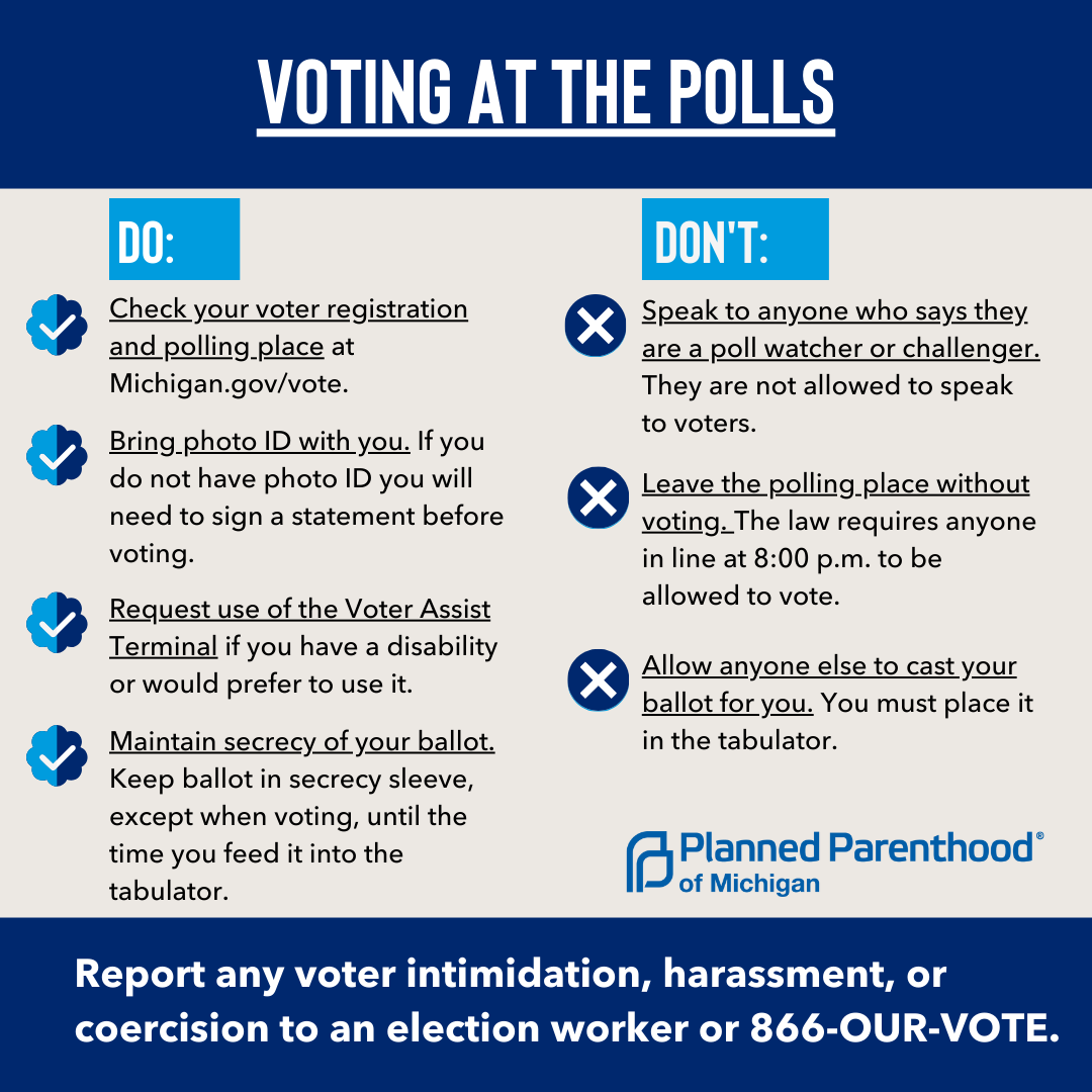 It's Election Day! The polls are open until 8:00 p.m. Here are some important reminders as you make your way to cast your ballot. 

Need to find your polling location? Visit mi.gov/vote