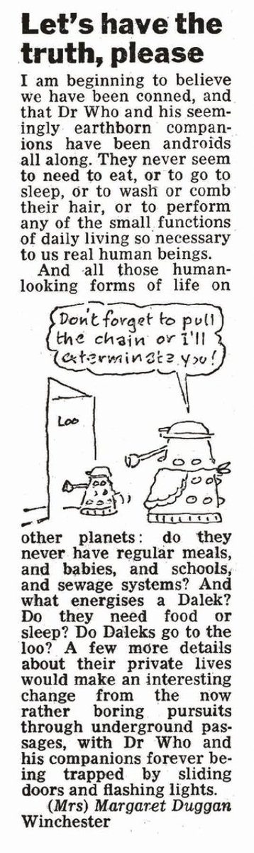 Doctors_Beard's tweet image. Are the Doctor and his companions androids? The question is expressed in this letter to the Radio Times just after "The Android Invasion" completed its transmission.
#DoctorWho #androids #TheAndroidInvasion #RadioTimes #sciencefiction #tvhistory #whovian