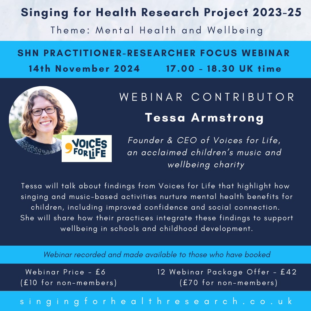 Join us on November 14th for the first in an exciting series of webinars!
 
One of our panellists will be <a href="/_tessaarmstrong/">Tess Armstrong</a>  founder of acclaimed children’s music and wellbeing charity @voicesforlifeuk 

singingforhealthnetwork.co.uk/sh-research-pr…