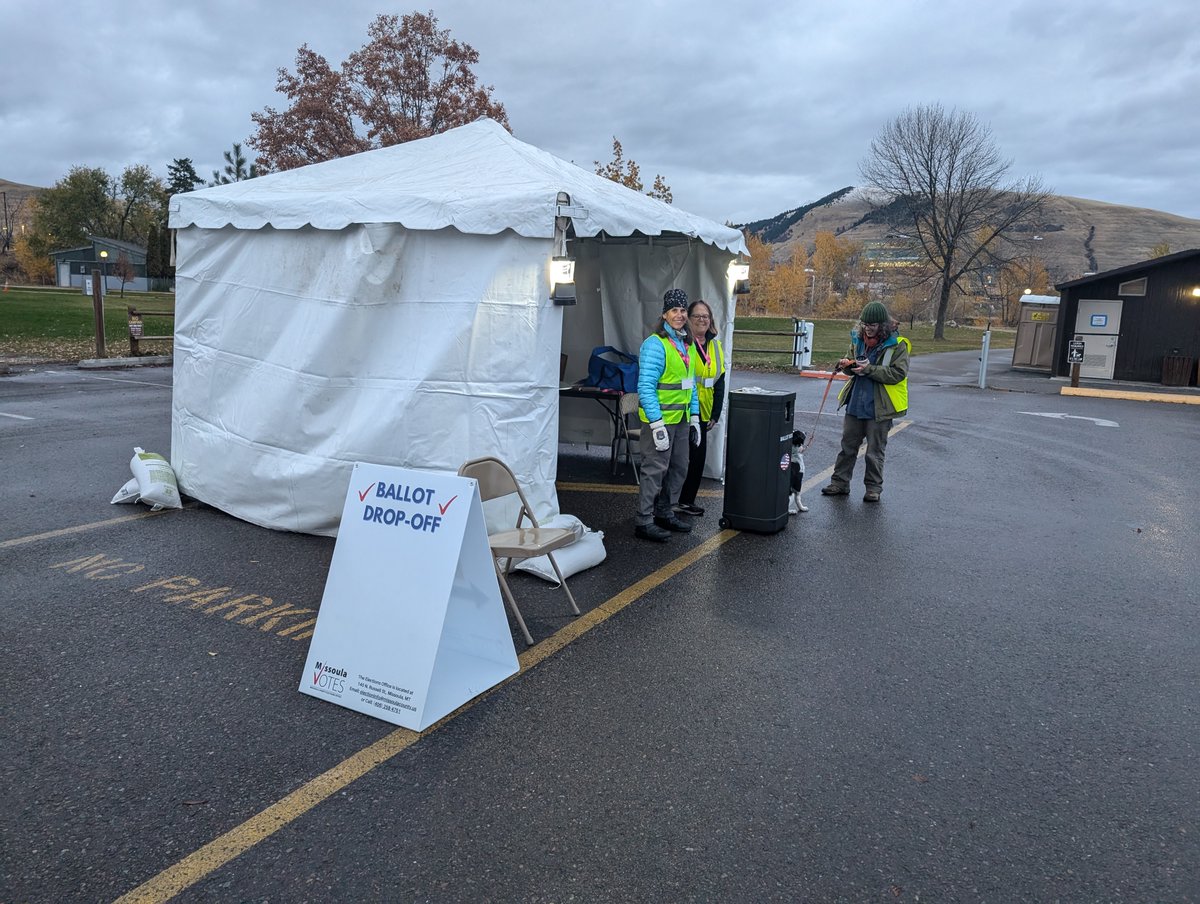 The drive thru ballot drop at the Missoula County Fairgrounds at 1101 South Ave W. is open now until 8 p.m.!